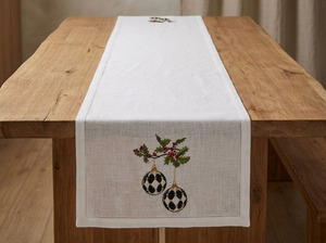 Chemin de table vintage blanc brodé, motif houx, en lin, avec ourlet festonné, pour mariage, restaurant, décorations de Noël, décoration intérieure, lavable - Product Image 5