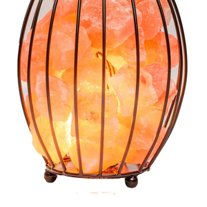 Handmade Carved Natural <b>Rock</b> <b>Salt</b> <b>Lamp</b> Metal Basket with Warm LED Light for Home and Office Use - Product Image 2