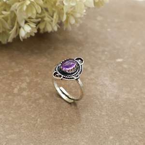 Handmade <b>925</b> Sterling <b>Silver</b> Natural Amethyst <b>Ring</b> Vintage Oval Purple Gemstone <b>Ring</b> Boho Ethnic Filigree Statement Jewelry - Product Image 4