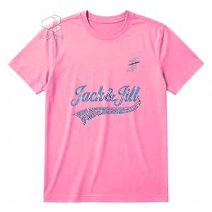 เสื้อยืดผู้หญิง Jack And Jill Of America ประดับเพชร คอวี แขนสั้น สีชมพู ผ้าคอตตอนเจอร์ซีย์ พิมพ์ลายกรีก - Product Image 1