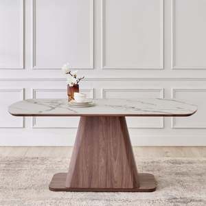 Modern Rectangle Sintered <b>Stone</b> <b>Top</b> Eco-Friendly Durable Handmade Dining <b>Table</b> Conical Wood Base Stable Home Furniture 6 Seater - Product Image 2