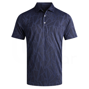 Polo à manches courtes en polyester tricoté à motif géométrique pour homme, design décontracté et respirant - Product Image 1