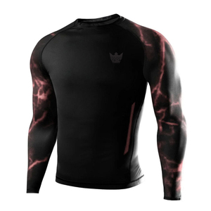 Black Full Sleeve Rash Guard With Red Pattern Print For Men Quick Dry Spandex Polyester <b>Grappling</b> Shirt - Product Image 5