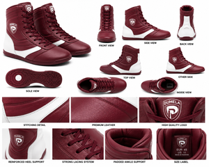 Botas de Boxeo Personalizables Dumela para Adultos, Color Granate y Blanco, Cuero Vacuno, Caña Alta, Transpirables, Ecológicas y Cómodas - Product Image 2