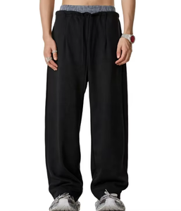 Pantalones de chándal anchos extragrandes para hombre con cordón, de felpa, de algodón grueso, estilo urbano, con logo personalizado, informales - Product Image 1