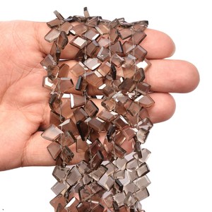 Perles de quartz fumé AAA+ 6x8mm-7x10mm, facettées, en forme de pépites, pierres semi-précieuses brunes naturelles, coupées en escalon, pour la création de bijoux - Product Image 5