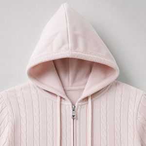 <b>Women's</b> Jacquard Cable Knit Hooded Zip Up Sweater Long Sleeve Pullover <b>Jacket</b> with Pocket || OEM ODM Manufacturer Bangladesh - Product Image 5