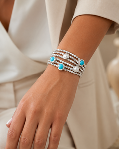 Bracelet en argent sterling 925 turquoise - Manchette à plusieurs rangs de perles avec perles - Product Image 5