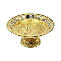 Plateau sur pied en laiton antique thaïlandais authentique de 14 pouces, design ROSE, plateau de service de luxe fait à la main pour hôtels et restaurants