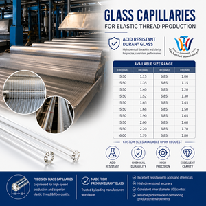 Capilares de Vidrio G008-08-73-D 6.85x1.15 mm. Capilares de Vidrio para la Producción de Hilo Elástico de Goma, Resistentes a Ácidos, Duran - Product Image 2
