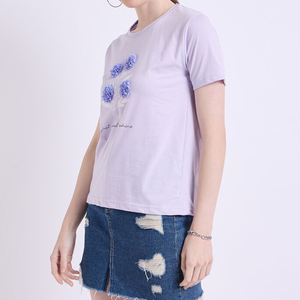 T-shirts pour femmes à col rond, en coton peigné lourd de 180 grammes, 100% coton, décontractés, à manches courtes, pour l'été, avec logo personnalisé numérique, de haute qualité - Product Image 5
