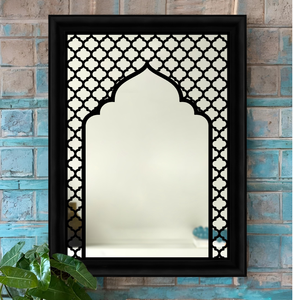 A rustic, whitewashed full-length floor <b>mirror</b> features a classic, curved crown profile top available at wholesale prices. - Product Image 6