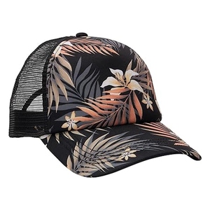 Casquette Trucker en Toile Florale Tropicale RAZERS IMPEX, Réglable, Unisexe, Décontractée, Été, Noir, Feuilles Orange, Fleurs Blanches, 5 Panneaux - Product Image 2