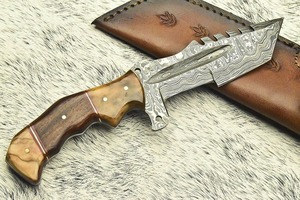 Couteau de chasse Viking Art industriel, personnalisé, fait main, en acier Damas 3mm, lame droite Tracker, manche en bois, 10 pouces, pointe tombante - Product Image 3