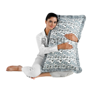 Juego de Fundas de Almohada Lumbares con Volantes Florales Azul Cielo RIDHI 20x36, Estampado a Mano en Algodón, Personalizable, Extraíble, Lavable, Decoración de Interiores - Product Image 1