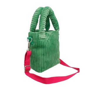 Bolso Tote Pequeño de Pana Verde con Correa Rosa, Bolso de Hombro de Moda para Mujer, Bolso de Viaje Casual, Accesorio Elegante para Uso Diario - Product Image 3
