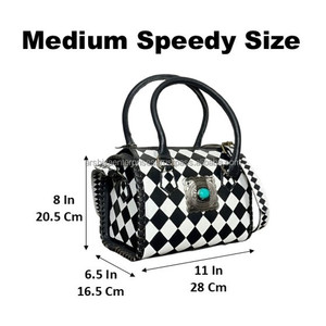 Sac Speedy personnalisé 2026 en cuir de vachette véritable fait main avec concho turquoise et motif à carreaux de créateur, unisexe - Product Image 2