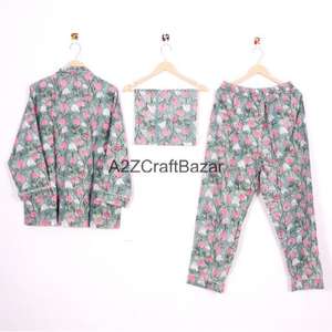 Conjunto de Pijama de 2 Piezas para Mujer, Estilo Bohemio Romántico, Suave y Liso, 100% Algodón, Top y Pantalones - Product Image 4