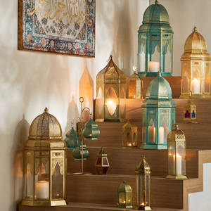 Wholesale <b>Mini</b> Moroccan Metal Candle Holder <b>Lantern</b> with Colorful Glass for Ramadan Tabletop and Hanging Decorations - Product Image 5