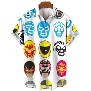 Chemise pour homme à imprimé masque 3D, chemise à manches courtes d'été Lucha Libre, chemise hawaïenne décontractée pour homme, vêtements amples, lutte mexicaine - Product Image 1