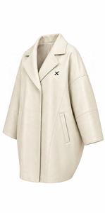 Abrigo de Piel Genuina para Mujer, Estilo Cocoon |   Camel color marfil negro |   Fabricante OEM ODM |   Diseño de Calidad Premium |   Ropa de Cuero | - Product Image 3