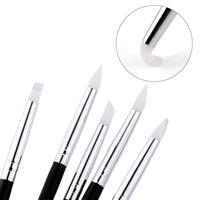 Ensemble de 5 pinceaux de manucure de luxe personnalisés à pointe en caoutchouc pour détails artistiques et stylo en silicone pour nail art