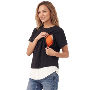 Women's Black White Maternity T-Shirt Round Neck Loose Fit Summer Lightweight Maternity <b>Tee</b> Shirt Ladies - Product Image 1