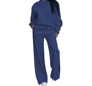 Conjunto Deportivo Informal de Color Sólido con Logotipo Personalizado, Sudadera de Cuello Redondo para Mujer, Traje Deportivo para Correr, 2 Piezas - Product Image 1