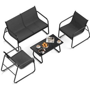 4 Piece Black Outdoor Patio Furniture Set for Conversation 2 Chairs 1 Loveseat 1 Coffee Table - Product Image 3