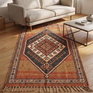 Tapis en laine bouclée tissé à la main - Couleur unie, antidérapant, pour usage commercial et domestique, tapis de sol à poils moyens avec franges - Product Image 3
