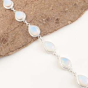 Pulseras de moda chapadas en plata 925 con ópalo lechoso, diseño de perla con engaste de bisel para mujer - Product Image 4