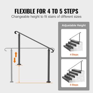 Black <b>Wrought</b> <b>Iron</b> Handrails for Outdoor Steps Flexible Front Porch <b>Hand</b> <b>Rail</b> for 3-5 Steps Outdoor Stair Railing - Product Image 4