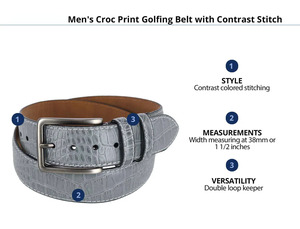 Cinturón de golf para hombre de cuero genuino gris de alta calidad con estampado animal, costuras en contraste, hebilla plateada, logotipo personalizado OEM, 38 mm, venta al por mayor. - Product Image 4