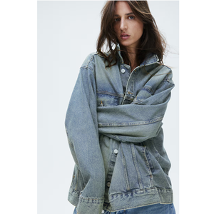 Veste en jean pour femme, style utilitaire, col boutonné, manches longues, coton lavé, pour l'automne - Product Image 6