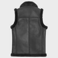Gilet en cuir noir pour homme, en peau de mouton, chaud pour l'hiver, veste sans manches pour motard, manteau bomber de montagne
