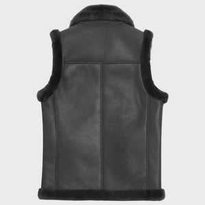 Gilet en cuir noir pour homme, en peau de mouton, chaud pour l'hiver, veste sans manches pour motard, manteau bomber de montagne - Product Image 5