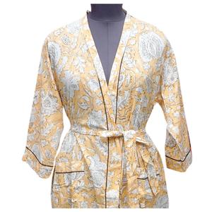 Robe Kimono Élégante à Imprimé Floral Longue en Satin pour Femme Col en V Manches Trois-Quarts Fermeture à Ceinture Printemps 100% Coton Séchage Rapide - Product Image 6
