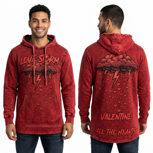 Sweat à capuche Premium Vert Émeraude effet délavé pour homme, avec motif double serpent et cœur, style streetwear, en coton personnalisé - Product Image 5