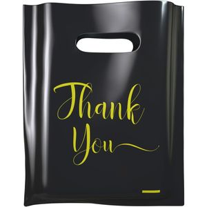 Sacchetti di Plastica per Piccole Imprese, Confezione da 100 Pezzi, Sacchetti Fustellati 'Grazie' per Shopping/Boutique, Prodotti per Imballaggio Merci - Product Image 1