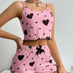 Camisón Sexy con Estampado de Corazones y Encaje, Camisola sin Mangas para Mujer, Vestido de Dormir Suave y Cómodo para el Hogar, Lencería de Verano - Product Image 1
