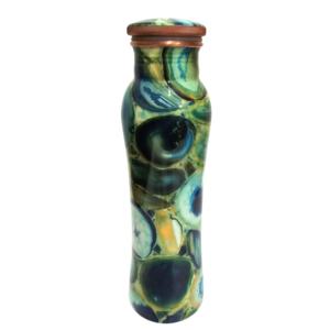 Botella de agua de cobre puro pintada con textura verde al por mayor, compre directamente del proveedor indio a precio de mayoreo. - Product Image 1
