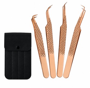 Curved tip lash tweezers Straight tip eyelash <b>tools</b> Stainless steel lash extension Precision beauty tweezers <b>set</b> - Product Image 3