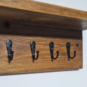 Natural Wood Wall <b>Hook</b> Minimalist Key Hanger With <b>Shelf</b> space Modern Storage Solution for Entryway Bathroom and Hallway - Product Image 2