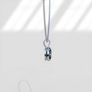 Oval Women's Cyan Blue Moissanite Pendant Necklace 14K Gold Rhodium Plated Luxury Bunny Ear Bale Design for Wedding Anniversary - Product Image 2