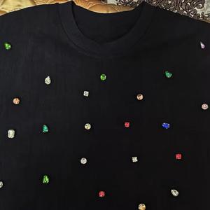 T-shirt Homme Oversize Streetwear Luxe Métallique Respirant Séchage Rapide en Polyester/Coton avec Strass Argentés Personnalisés - Product Image 5