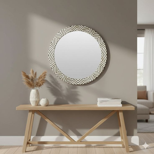 Cadre de miroir luxueux en os naturel 100% fait main, personnalisé en provenance d'Inde pour la décoration murale à la maison - Product Image 1