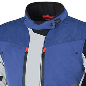 Blouson de moto pour homme, coupe-vent, toutes saisons, avec blocs de couleur, fermeture éclair intégrale, bleu, gris, noir, accents rouges - Product Image 5