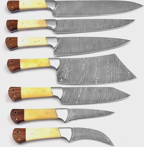 Ensemble de couteaux de cuisine en acier Damas, 7 pièces, manche en bois, lame droite, couteaux de chef professionnels - Product Image 1