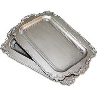 Plateaux de service vintage en argent, lot de 2, rectangulaires, style antique, avec bordures baroques royales en relief, pour thé et café
