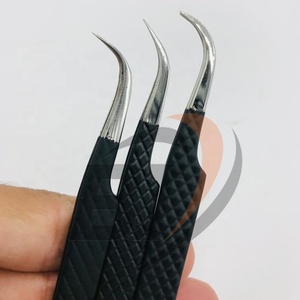 Professional High Quality Black Matte Japanese Stainless Steel Eyelash Extension Tweezers Custom Logo Pointed Tip 45 Degree - Product Image 3
